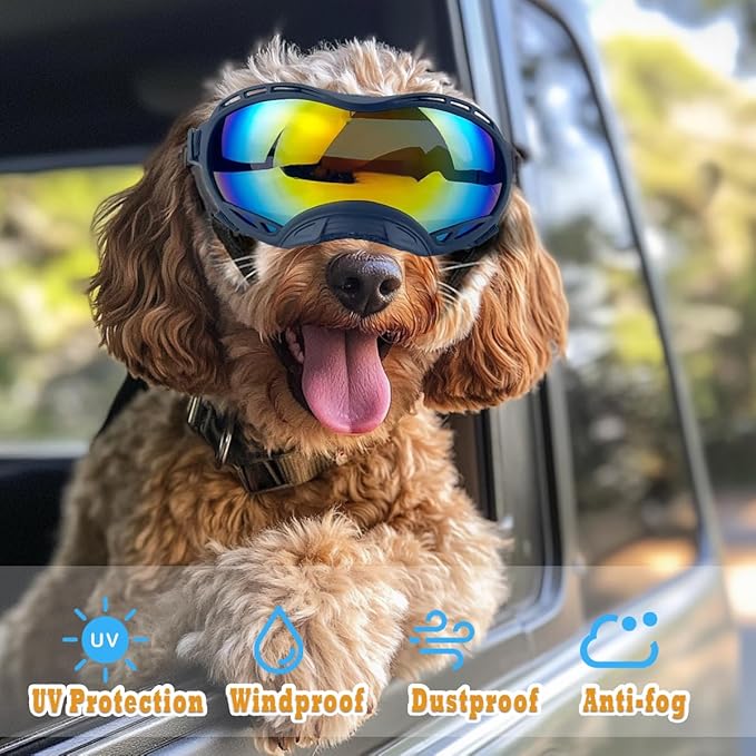 Dog Goggles for Large Breeds Anti-UV Sunglasses for Medium to Large Dogs, Windproof, Dustproof, Snowproof Eye Protection, Soft Frame Pet Goggles for Outdoor Activities (Colored Lens)-PawvioPets