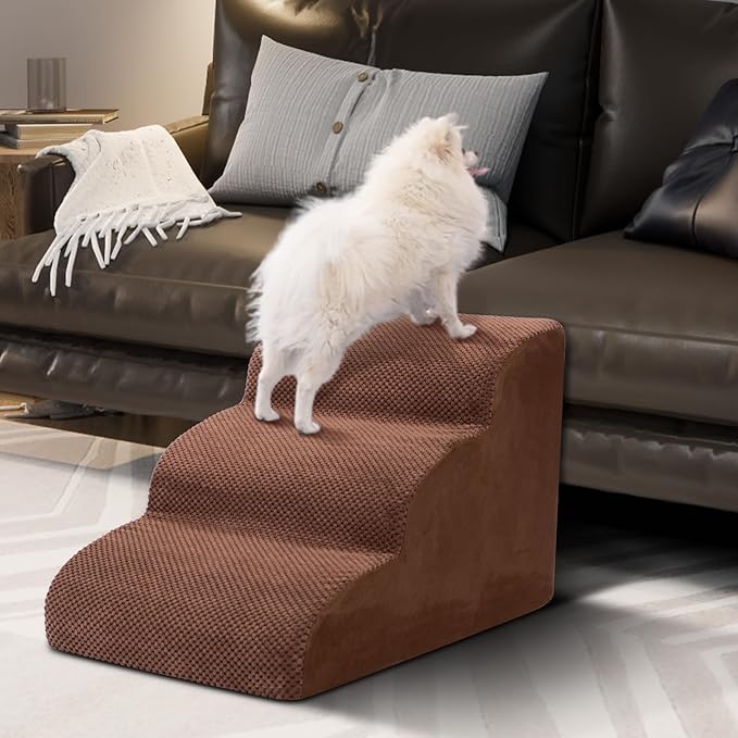 Dog Stairs for Small Dogs - High Density Foam Pet Steps, Extra Wide Dog Ramp with Non-Slip Bottom for High Beds, Couch and Sofa, Best for Dogs Injured, Older Doggy Cats-PawvioPets
