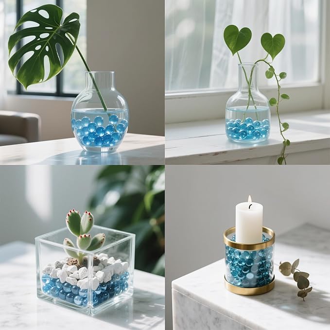 2.16LB Glass Beads Vase Filler Aquarium Gravel Decor Flat Glass Marbles Gems Pebbles Fish Tank Rocks Home Decorative Art Craft - Light Blue-PawvioPets