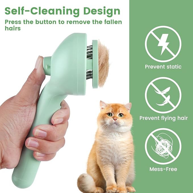 3 in 1 Cat Steam Brush, Pet Spray Hair Removal Comb for Shedding & Grooming, Water Brush for Cats Dogs Small Animals Long Short Haired with One-Click Release Button(Green)-PawvioPets