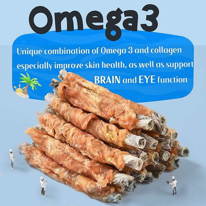 ASMPET Dog Treats Chews, Chicken Wrapped Cod Skin Sticks, Rawhide Free Cod Skin Treats for Dogs, 10.6 oz-PawvioPets