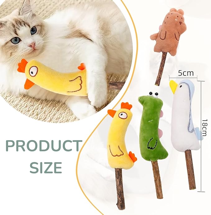 4-Piece Catnip Toys with Valerian Stick Catnip Toys with Various Cute Animal Styles, Plush Cat Toys for Indoor Cats, Cat Chew Toys Kitten Toys-PawvioPets