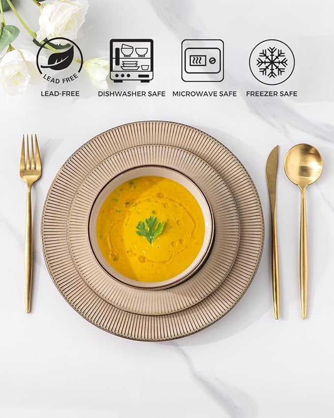 GBHOME Ceramic Dinnerware Sets, 18 Piece Embossed Elegant Stoneware Plates and Bowls Sets, Housewarming Wedding Gift | Dishwasher & Microwave Safe | Dishes Set Service for 8-PawvioPets