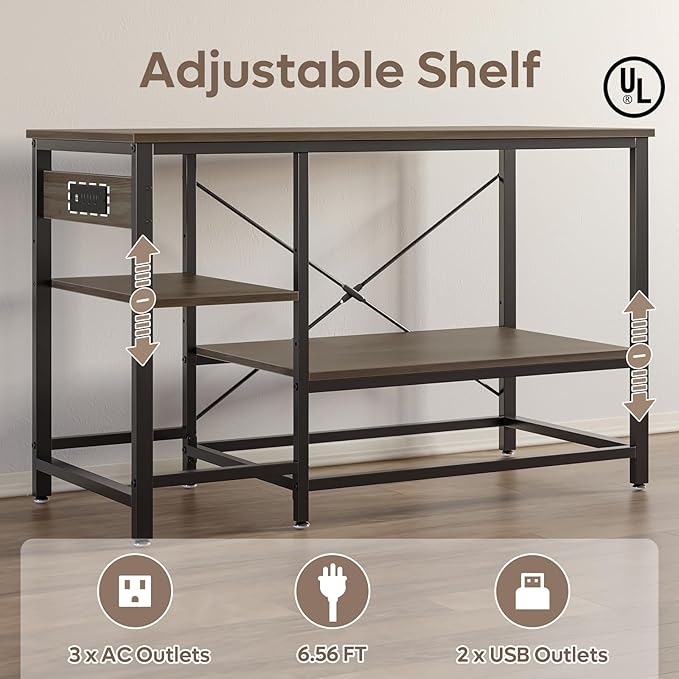 55 Gallon Fish Tank Stand with Charging Station, 49.2x13.8 Metal Aquarium Stand with 3-Tiers Adjustable Storage Shelves, 6-Legs Reptile Terrarium Stand, 700 LBs-PawvioPets