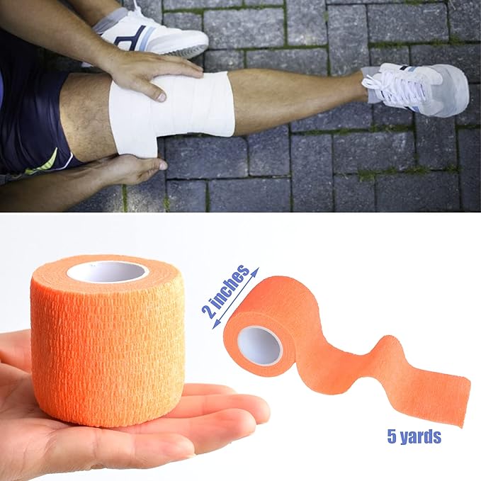 9 Pack 2" x 5 Yards Self Adhesive Bandage Wrap Self Stick Wrap for Ankle, Wrist, Finger, Sports, Breathable Cohesive Vet Tape for Pets (Light Orange)-PawvioPets