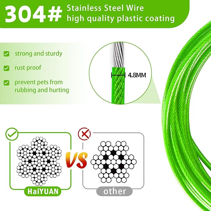 Dog Tie Out Cable - 10/15/20/25/30FT Heavy Duty for Large Dogs Up to 250LBS - Rosy Pink/Blue/Purple/Silver/Red/Green/Yellow-PawvioPets