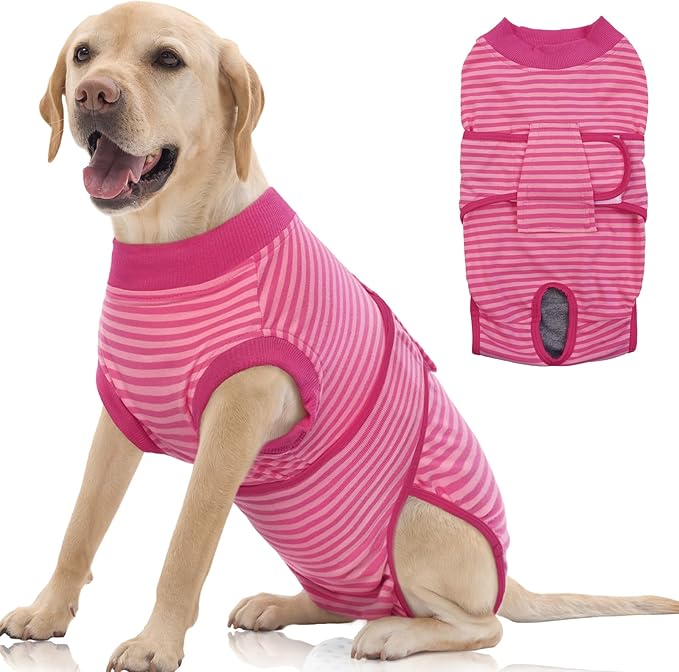 FUAMEY Recovery Suit for Dogs After Surgery,Soft Breathable Dog Bodysuit E-Collar & Cone Alternative Surgical Suit,Male Female Dog Neuter Spay Suits Anti Licking Wounds Onesie Rose Stripes XL-PawvioPets