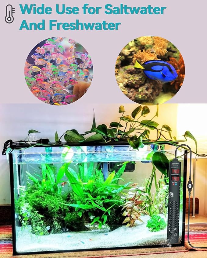 Aquarium Heater for 75 100 120 Gallon, 500W Submersible Fish Tank Water Heater with Accurate Temperature Control, Over-Temp Protect, Auto Shut-Off, Quick Heat up for Saltwater & Freshwater-PawvioPets