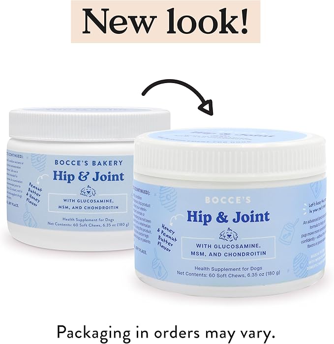 Bocce's Bakery Hip & Joint Supplement for Dogs, Daily Chews Made in The USA with Glucosamine, MSM, and Chondroitin, Supports Healthy Joints, Peanut Butter & Honey, 60 ct-PawvioPets