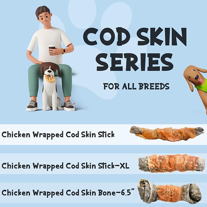 ASMPET Dog Treats Chews, Chicken Wrapped Cod Skin Knotted Bones Rawhide-Free & Grain-Free for Small Medium Large Breeds-PawvioPets
