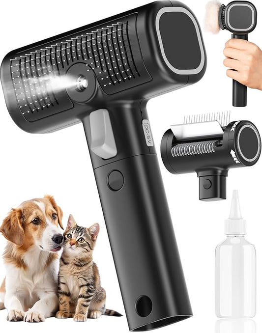 5-in-1 Cat Hair Brush & Gromming Rakes, Cat Steam Comb for Long or Short Haired Indoor Cats, Dog Hair Spritz Comb for Deshedding and Untangling, Pet Brush for Dog Kitten Rabbit Massage-PawvioPets