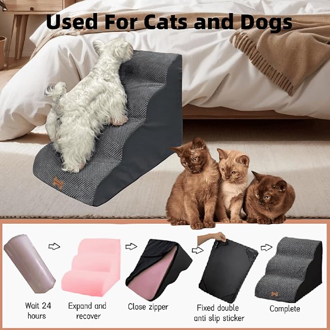 5-Step Dog Stairs for 30 Inch High Beds & 20-30 Inch Couch Bed, Non-Slip Balanced Indoor Pet Ramp Stairs for Small Old Large Dogs Cats to Get on Bed 30D-PawvioPets