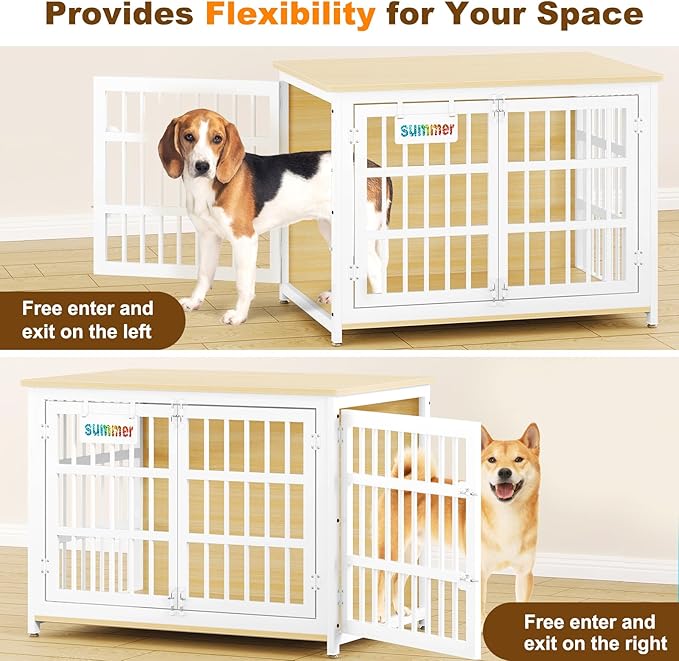EasyCom Heavy Duty Dog Kennel Indoor with Name Tag, 41" Dog Crate Furniture for Medium Dogs, Double-Doors Sturdy Metal Dog Cage for Anxiety Dog, Decorate House as TV Stand, End Table, Bedside Table-PawvioPets