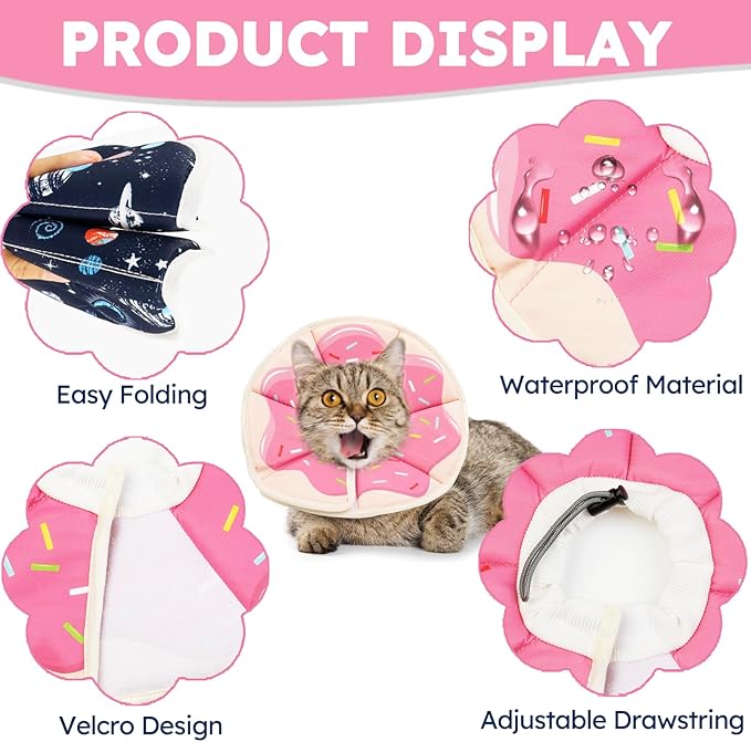 Cat Cone Collar Soft, Waterproof Cat Recovery Collar After Surgery, Adjustable Pet Donut Collar, Safety Elizabethan Collar to Prevent Licking Wounds for Kittens, Pet Cone Alternative-PawvioPets