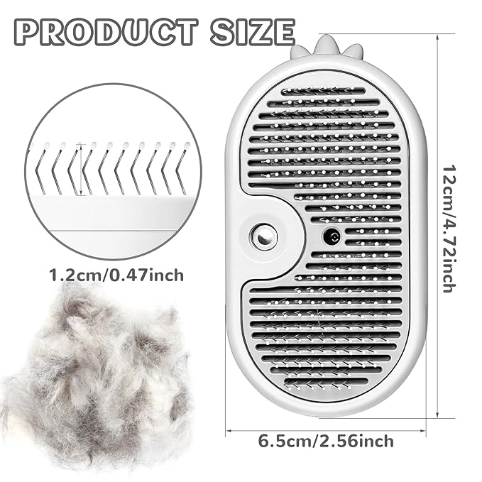3-in-1 Rechargeable Steam Brush for Cats & Dogs - Anti-Static Spray Pet Grooming Brush with Warm Mist Massage, Hair Shedding Control, Detangling Comb & Cleaning Tool for Effective Deshedding-PawvioPets