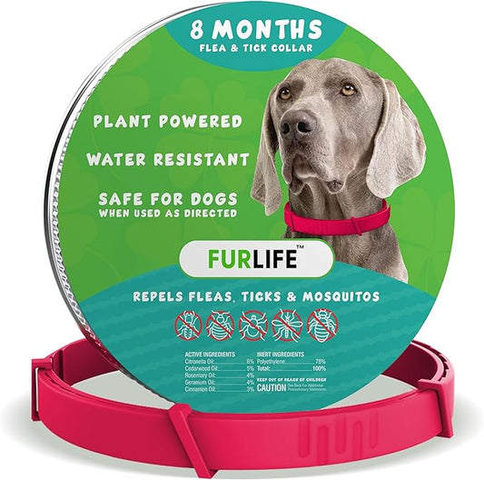 FurLife Flea and Tick Collar for Dogs – Waterproof Red Dog Collar, Pet Supplies for Tick and Flea Prevention for Dogs, Safe for All Breeds-PawvioPets