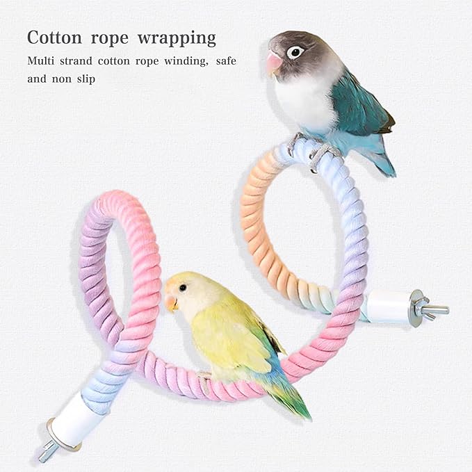 2pcs Gradient Colorful Bird Rope Perch Stand,Bird Cage Climbing Rope Toys Accessories,Bendable Climbing,Parakeet Lovebirds Cockatiels Budgies Play (15.7'',39.3'')-PawvioPets