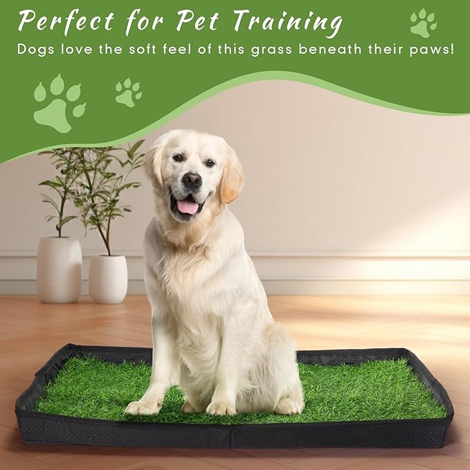 35'' x 22.6'' Dog Grass Pad Large Patch Potty with 2 Artificial Dog Grass Washable Puppy Pee Pad Foldable Dog Litter Box Indoor Outdoor Dog Potty Portable Pet Loo for Travel Balcony-PawvioPets