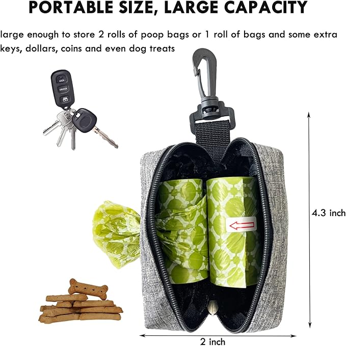 (2 Pack) Dog Poop Bag Holder for Leash,Doggie Waste Bag Dispenser Small Doggy Poop Bag Zipper Pouch with Carabiner Clip, Leash Attachment Holder for Pet Puppy Poop Bags-PawvioPets