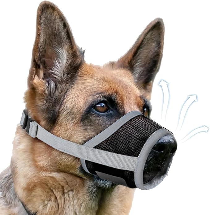 Dog Muzzle, Soft Air Mesh Muzzle for Small Medium Large Dogs Anti Biting Barking Chewing, Breathable Drinkable Adjustable Loop Pets Muzzle for German Shepherd Husky Labrador Retriever (Grey,XL)-PawvioPets