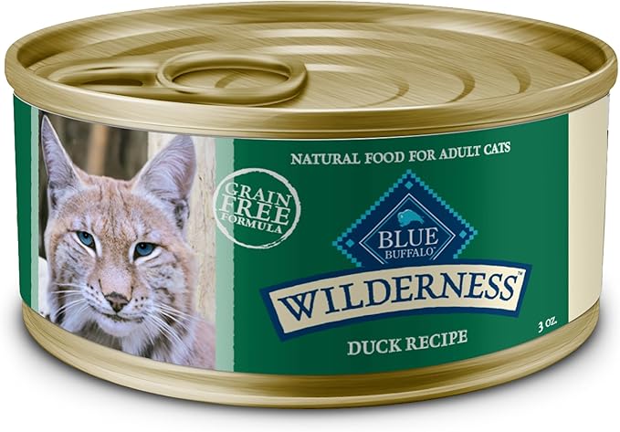 Blue Buffalo Wilderness Natural High-Protein Grain-Free Wet Food for Adult Cats, Duck Paté, 3-oz. Cans, 24 Count-PawvioPets