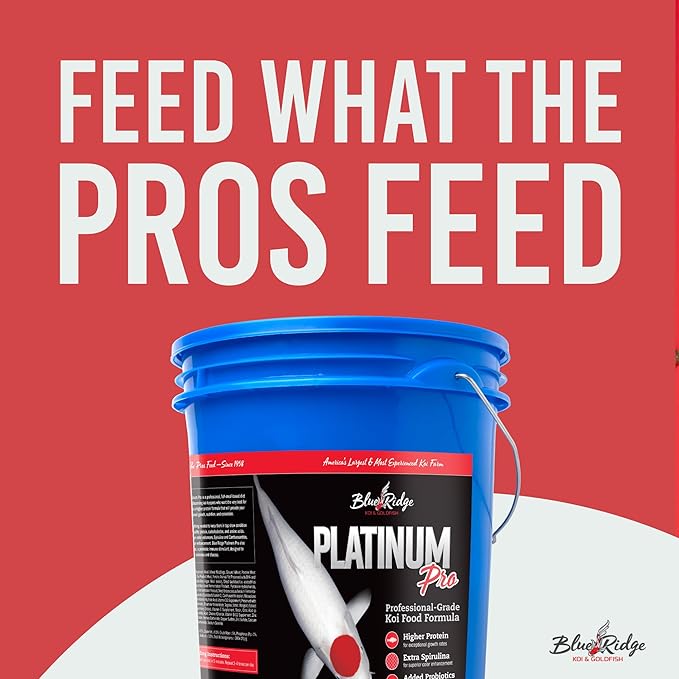 Blue Ridge Koi Fish Food 14lb - Koi Food 3/16” Platinum Pro Formula Goldfish Food, Premium Fish Food for Ponds, Ponds Fish Food, Floating Pond Pellet-PawvioPets