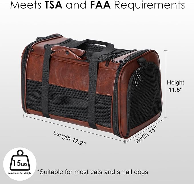 Fashion Leather Dog Carrier, Airline Approved Cat Carrier Soft Sided Pet Bag Carrier Purse for Puppy Kitten Small Animals Coffee-PawvioPets