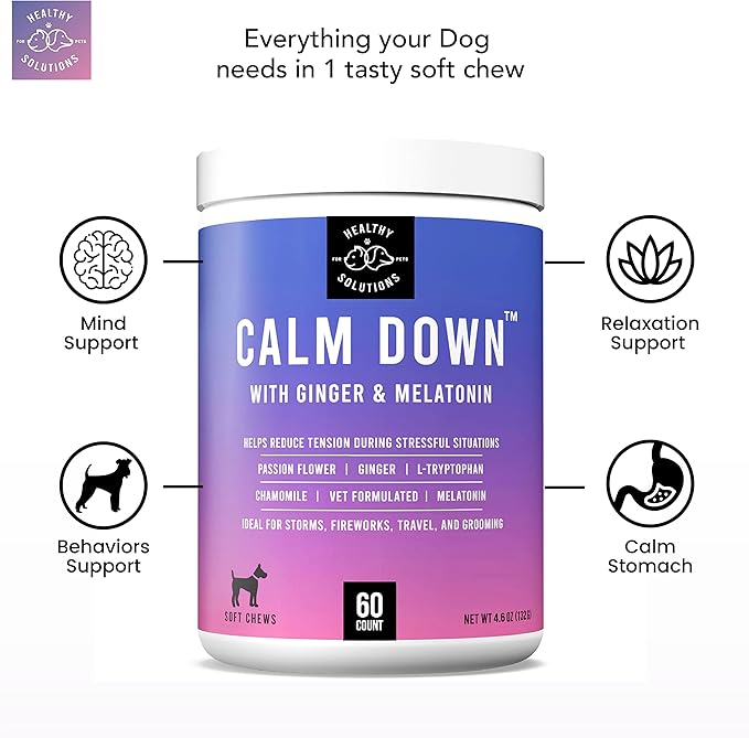 Calming Chews for Dogs - Dog Calming Treats for Anxiety & Stress Relief with Melatonin and Ginger - Aid with Storms, Grooming, Fireworks, Separation, Travel, Motion Sickness, & Sleep - 60 Soft Chews-PawvioPets