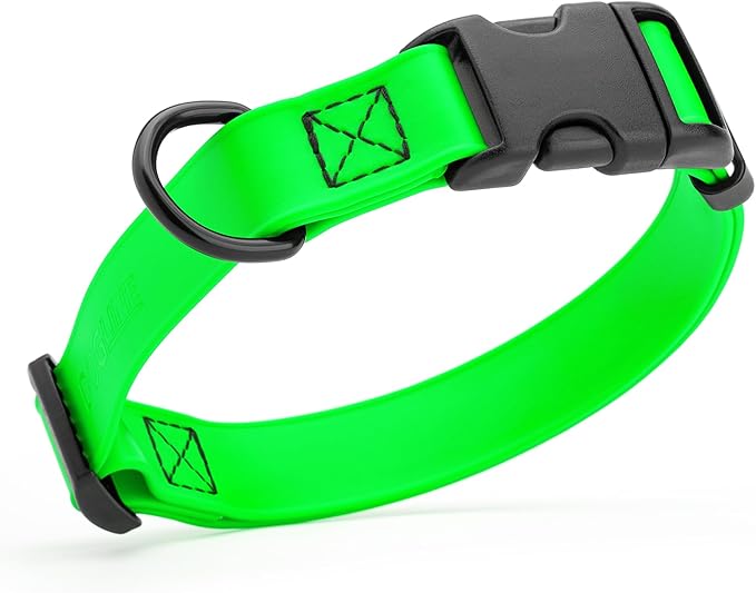 Dogline Biothane Waterproof Dog Collar with Quick Release Buckle Strong Coated Nylon Webbing with Odor- Proof for Easy Care Easy to Clean Fits Small Medium Large Dogs, Lime Green 1" W 15-25" L-PawvioPets