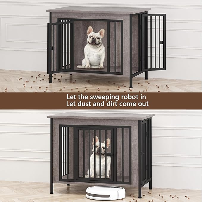 EasyCom 31.5" Small Dog Crate Furniture, Chew-Resistant Dog Crates for Small and Medium Dogs, Dog Kennel Furniture Indoor with 2 Doors and 3.94" Raised Feet, as TV Stand, End Table, Crate Table-PawvioPets