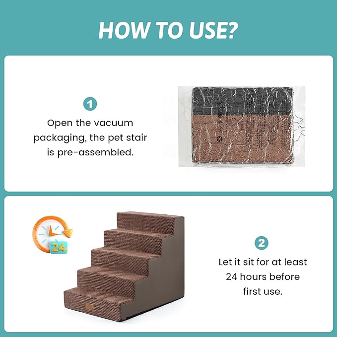 Dog Stairs for Small Dogs, 5 Tier Wider Pet Stairs for High Beds, 23.6" H Non-Slip Dog Steps for Old Cats, Puppies, Small Medium Dogs, 29.5x19.7x23.6 inch, Brown-PawvioPets