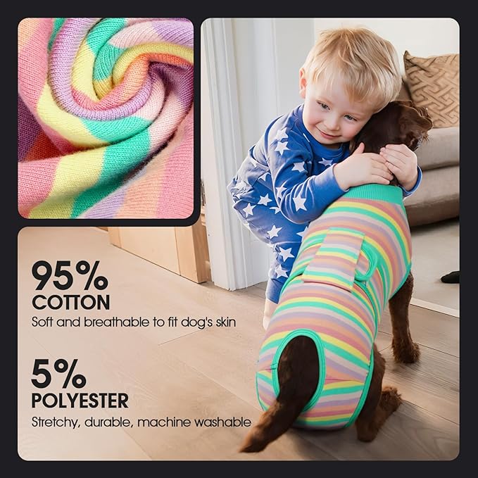 FUAMEY Recovery Suit for Dogs After Surgery,Soft Breathable Dog Bodysuit E-Collar & Cone Alternative Surgical Suit,Male Female Dog Neuter Spay Suits Anti Licking Wounds Onesie Mint Green Stripes L-PawvioPets