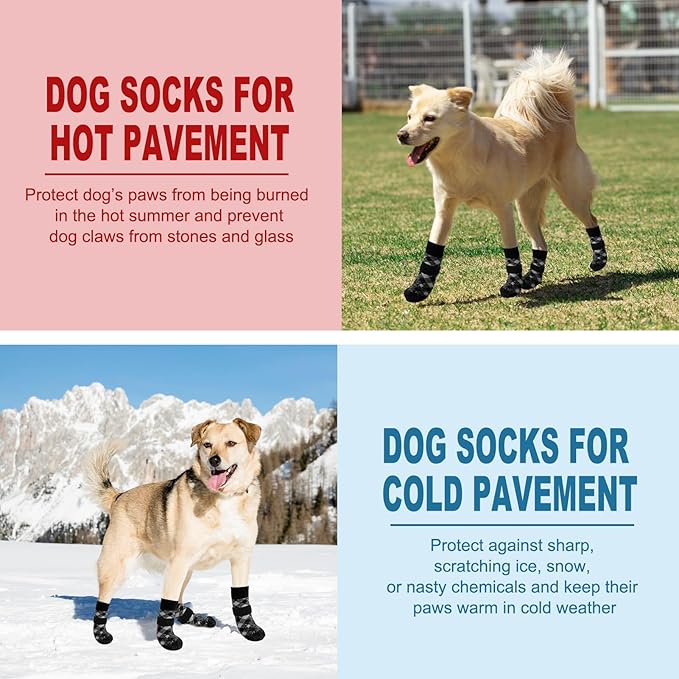 EXPAWLORER Anti Slip Dog Socks to Prevent Licking Paws, Dog Shoes for Hot Pavement, Dog Booties for Small Medium Large Senior Dogs, Traction Control Dog Boots & Paw Protectors for Hardwood Floors-PawvioPets