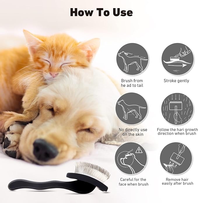 Dog Slicker Brush for Shedding and Grooming Medium or Long Haired Cats, Extra Long & Soft Pin Slicker Brush for Removes Loose Hair, Tangles, Knots, Undercoat, Free Pet Comb, Large Black-PawvioPets