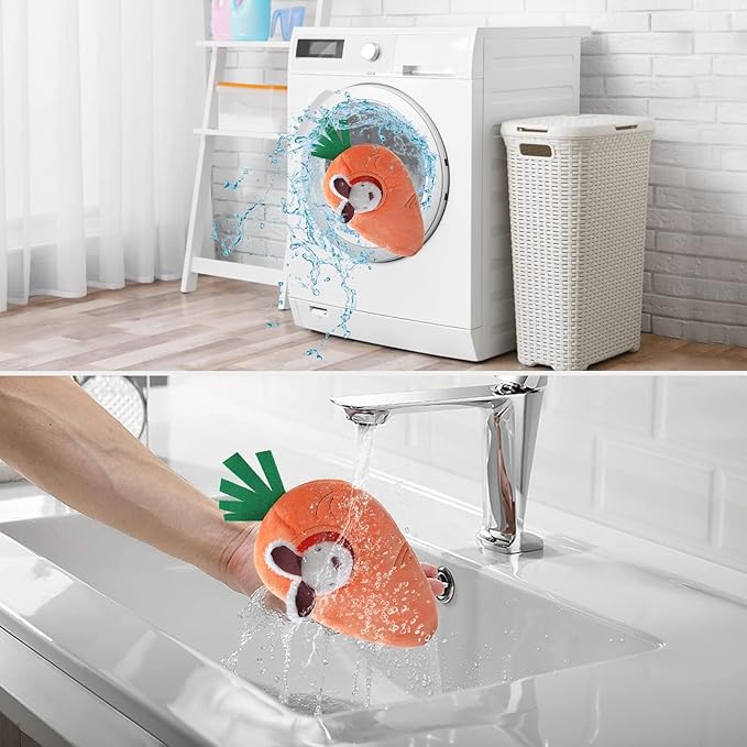 Amazon Basics Interactive Hide and Seek Squeaky Dog Plush Toy, Rabbit and Carrot, Orange and White, 5-Pack-PawvioPets