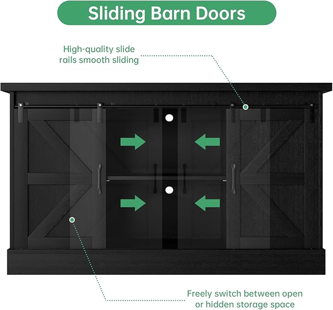 Fish Tank Stand Up to 75 Gallon, Aquarium Stand with Sliding Barn Doors & Power Outlet, Black Farmhouse Style Stand with Cabinet Storage for Fish Tank, Turtle Tank, Reptile Terrarium,1000LBS Capacity-PawvioPets