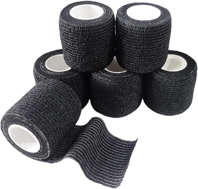 6 Pack 2" x 5 Yards Self Adhesive Bandage Wrap Breathable Cohesive Vet Wrap for Pets, Elastic Self-Adherent Tape for Sports, Wrist, Ankle (Black)-PawvioPets