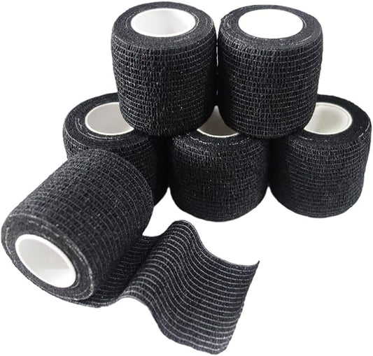 6 Pack 2" x 5 Yards Self Adhesive Bandage Wrap Breathable Cohesive Vet Wrap for Pets, Elastic Self-Adherent Tape for Sports, Wrist, Ankle (Black)-PawvioPets