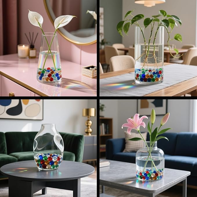 2.16LB Glass Beads Mix Colors Vase Filler Aquarium Gravel Decor Flat Glass Marbles Gems Pebbles Fish Tank Rocks Home Decorative Art Craft - 7 Colors Mixed-PawvioPets