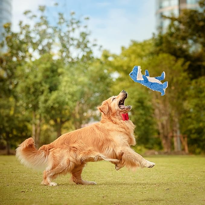 DODODOLA Dog Toys Dinosaur Dog Toy Blue Stuffed Animals Chew Toy Plush Squeaky Dog Birthday Toys for Small Large Big Dogs-PawvioPets