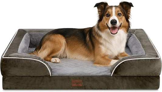 Comfort Expression Large Dog Beds Waterproof Orthopedic Foam Dog Sofa Beds Comfy Pet Bed with Washable Removable Cover & Non-Slip Bottom(Large,Dark Green)-PawvioPets
