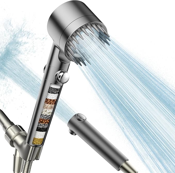 Filtered Shower Head with Handheld, High Pressure Water Flow and Multiple Spray Modes Shower Head with Filter, Power Wash for Hard Water, Showerhead with ON/OFF Switch for Pets Bath-PawvioPets