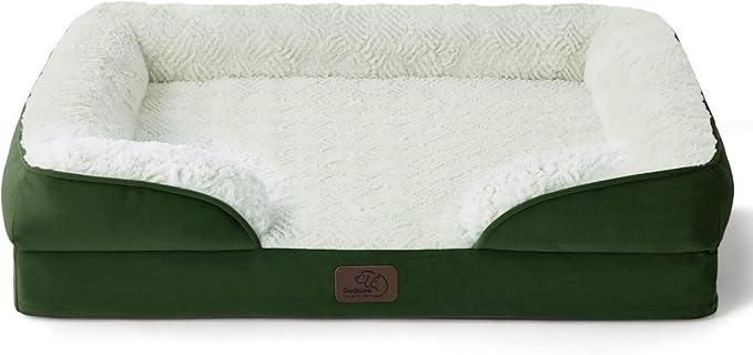 Bedsure Orthopedic Dog Bed Medium Size Dogs - Washable Medium Dog Cat Bed Waterproof, Comfort Pet Couch Sofa with Washable Removable Cover, Pets Bed with Nonskid Bottom, Plush-Green, 28"-PawvioPets