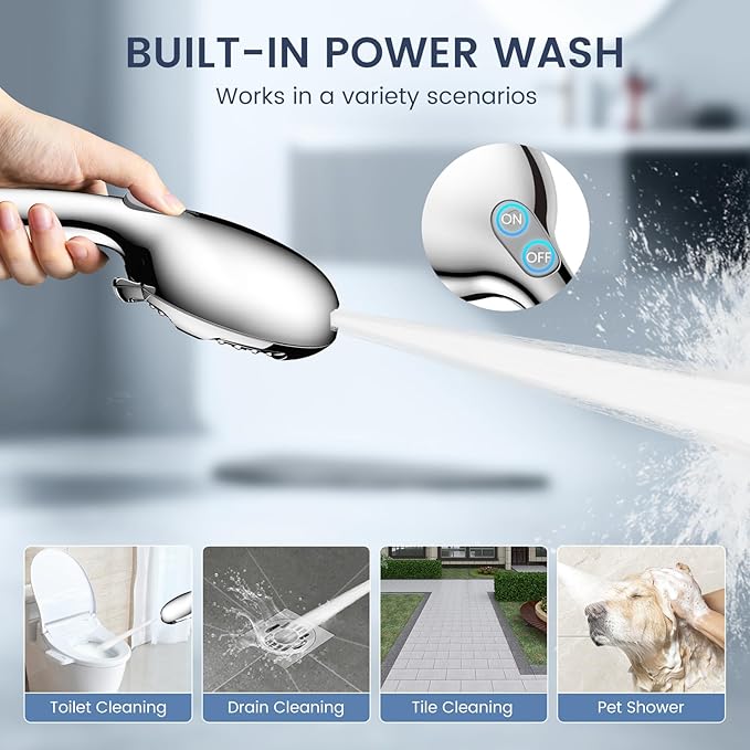 FEELSO Filtered Shower Head with Handheld, High Pressure 7 Spray Showerhead with Filters for Hard Water - Remove Chlorine, Reduce Dry Itchy Skin, Anti-clog Nozzles, Power Wash to Clean Tub, Tile & Pet-PawvioPets