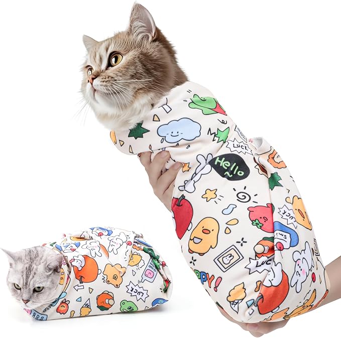 21.7 in Cat Wrap for Cutting Nails, Self-Adhesive Cat Grooming Wrap Anti-Escape Cat Restraint for Nail Clipping Cat Swaddle Wrap Cat Wrapping Cloth for Pet Cleaning and Beauty (Within 6.6 lbs)-PawvioPets