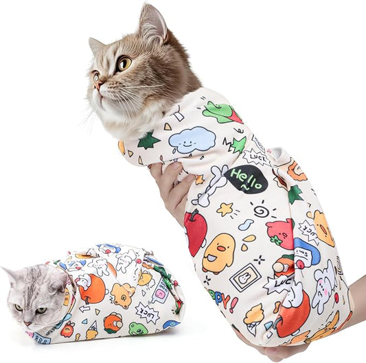 21.7 in Cat Wrap for Cutting Nails, Self-Adhesive Cat Grooming Wrap Anti-Escape Cat Restraint for Nail Clipping Cat Swaddle Wrap Cat Wrapping Cloth for Pet Cleaning and Beauty (Within 6.6 lbs)-PawvioPets