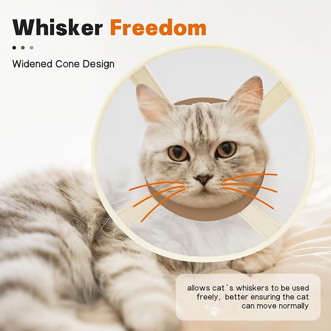 Cat Cone Collar Soft- Adjustable Comfortable Air Mesh Recovery Cone After Surgery to Stop Licking and Scratch, Alternative to Plastic Elizabethan Collar for Cat, Whiskers Freedom (Brown, S)-PawvioPets
