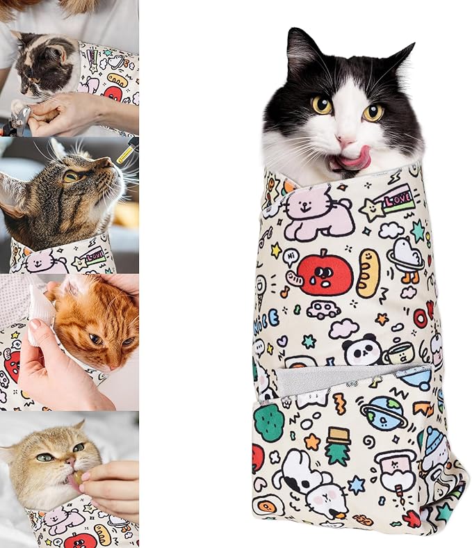 3-in-1 Cat Grooming Restraint Bag for Nail Trimming, Ear Cleaning & Medicine - Escape-Proof Design with Anti-Scratch Lining, Calming Pressure - Fits Cats & Kittens Up to 15lbs-PawvioPets