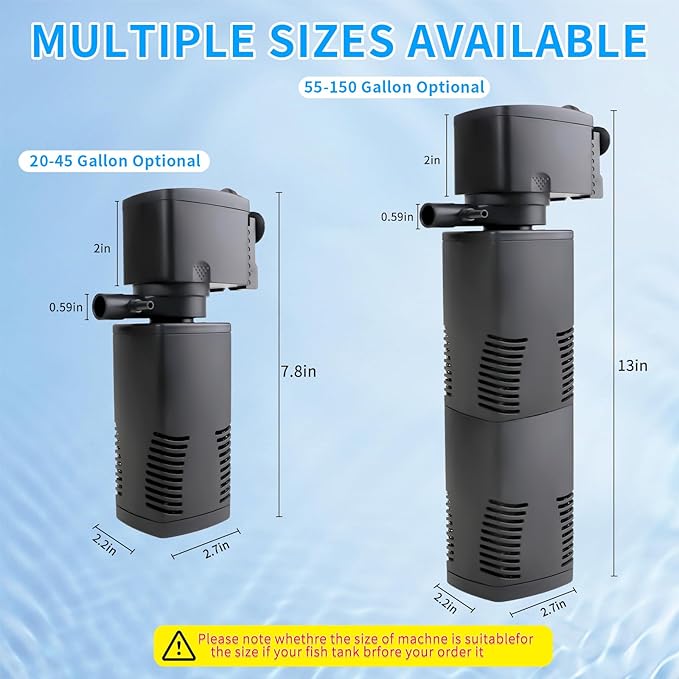 Aquarium Filter for 55-150 Gallons Tank, Internal Fish Tank Filter, Powerful Pump Submersible for Large Fish Tanks, Turtle Tanks, Kois Aeration Deodorization Wave Making Decontamination Filter System-PawvioPets