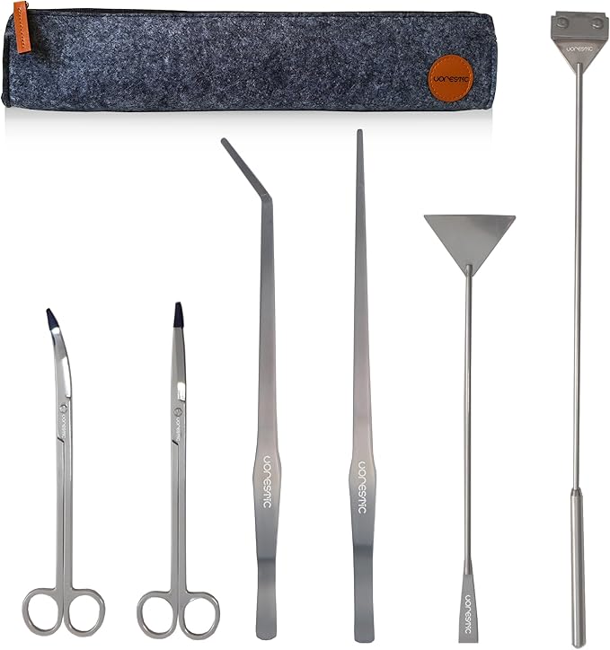 6Pcs Aquascape Tools, Terrarium Tools, Aquarium Kit with Stainless Steel Aquarium Tweezers Extra Long, Aquarium Scissors, Algae Scraper, and Spatula - Aquascaping Tools Set for Maintenance-PawvioPets